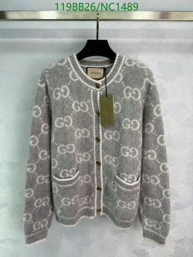Gucci Wool Cardigan with GG Motif, Gray, Women's Knitwear, Sizes S-L