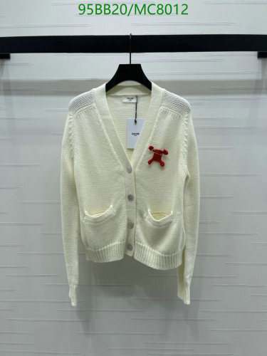 Celine Women's Wool Cardigan Sweater with Logo, Cream, Sizes S-M-L