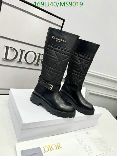 Christian Dior Black Cowhide Leather Quilted Knee-High Platform Boots