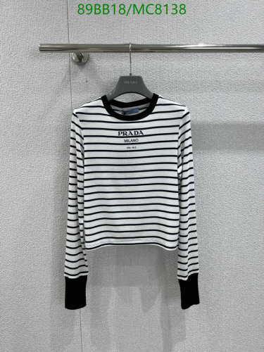 Prada Striped Wool-Tencel Blend Long Sleeve Top, Black and White, Women's