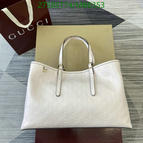 Gucci Embossed Leather Tote Bag, 38 x 25 x 15cm, White, Model 815213