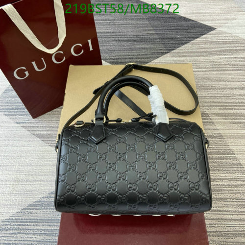Gucci Embossed Leather Boston Bag, Top Handle Crossbody Bag, Black