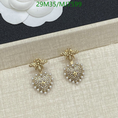 Bee Heart Pearl Drop Earrings in Gold Finish, Crystal Pave Heart Stud Earrings