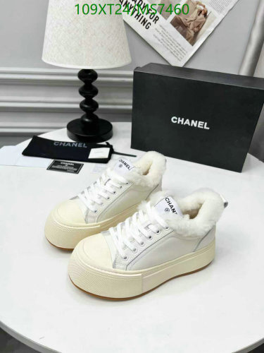Chanel Women's White Leather & Shearling Trim Sneakers - MS7460