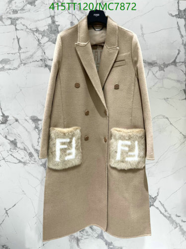 Fendi Women's Double-Breasted Wool-Blend Coat with Fur Pocket Accents
