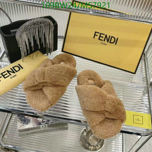 Fendi Women's Wool Shearling Criss Cross Band Slippers Slides MS7921