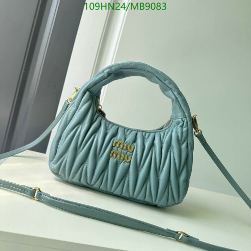 Miu Miu 5BC125 Light Blue Genuine Leather Baguette Bag - 23*13*7cm
