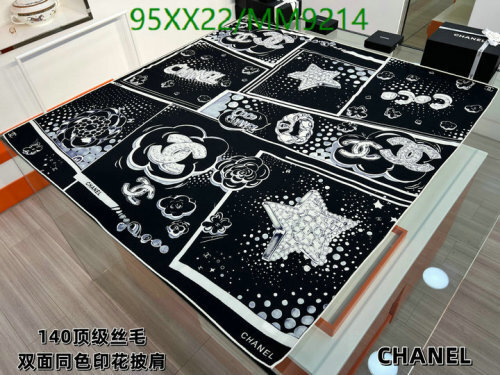 Chanel Black & White Silk-Wool Blend Scarf 140cm - Luxurious Designer Accessory