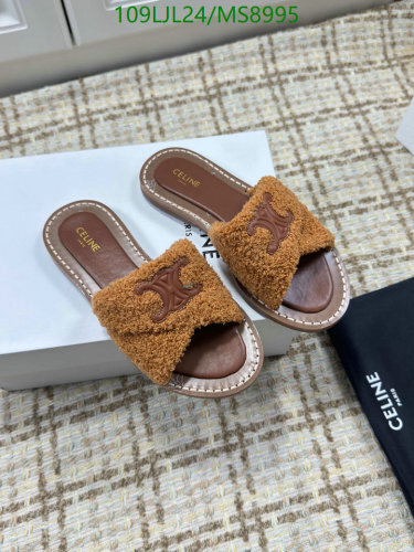 Celine Women's Brown Shearling Triomphe Slide Sandals - EU35-40