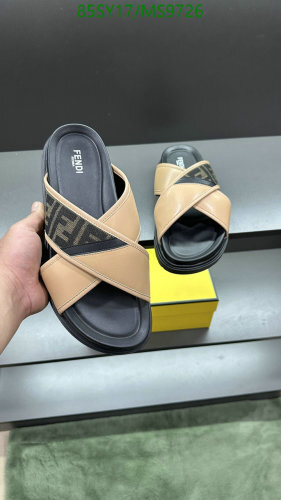 Fendi Men's FF Motif Cross Strap Slide Sandals in Beige Leather