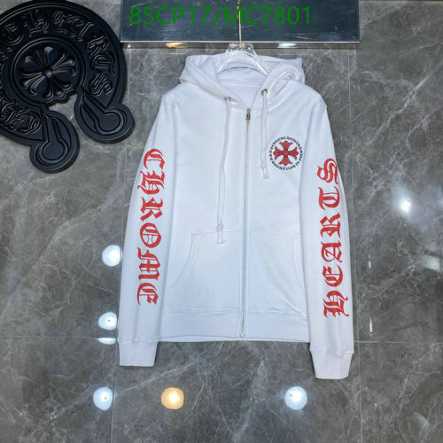 Chrome Hearts White Zip-Up Hoodie Sweatshirt with Red Lettering and Cross Design