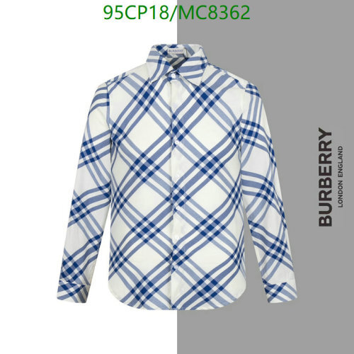 Burberry Men's Blue White Plaid Long Sleeve Button-Down Cotton Shirt