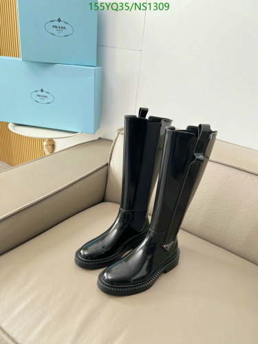 Prada Women's Black Leather Knee-High Boots, EU Size 35-41