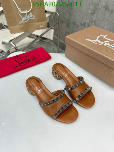 Christian Louboutin Brown Leather Studded Block Heel Sandals Slides EU35-EU42