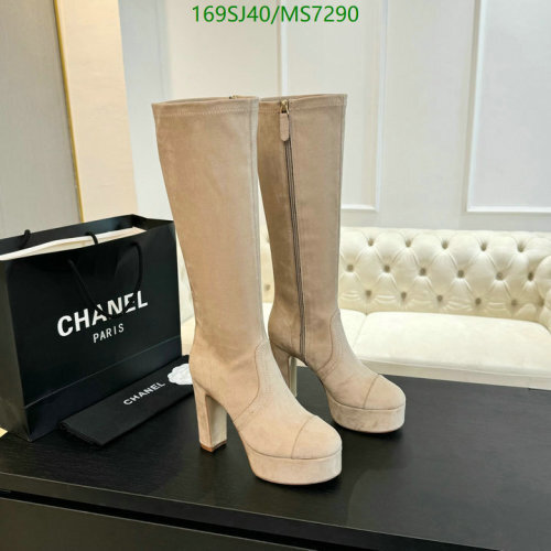Chanel Women's Beige Sheepskin Leather Platform Knee High Heel Boots