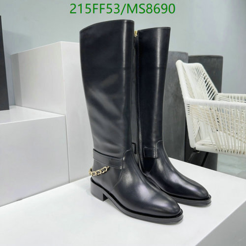 Elegant Knee-High Leather Boots with Chain Detail - EU35-40 - Black