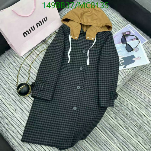 Miu Miu Women's Plaid Coat with Hood Polyester Blend - MC8135