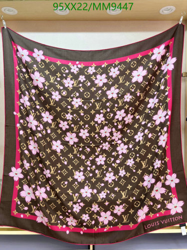 Louis Vuitton Brown Silk & Cashmere Shawl with Pink Floral and Monogram Pattern
