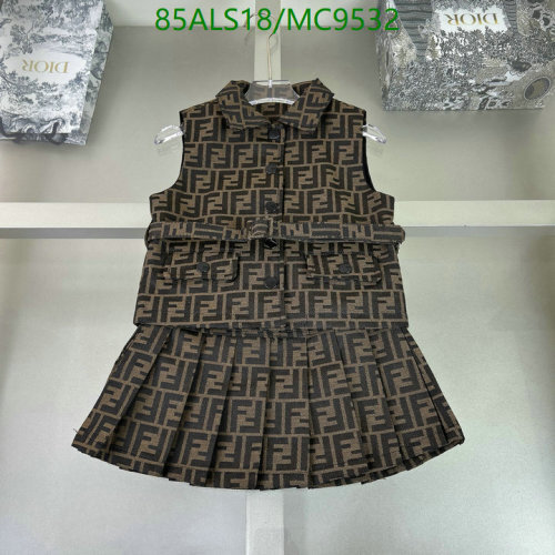 Fendi Kids Brown FF Logo Vest and Pleated Skirt Set - Size 100-150cm