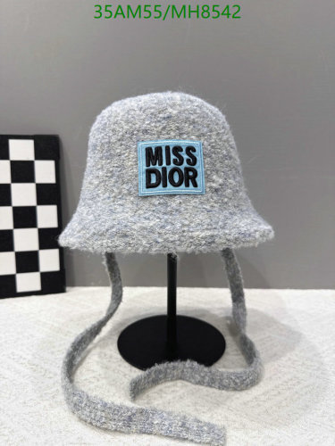 Miss Dior Grey Wool Blend Bucket Hat | Warm Winter Hat with Ties