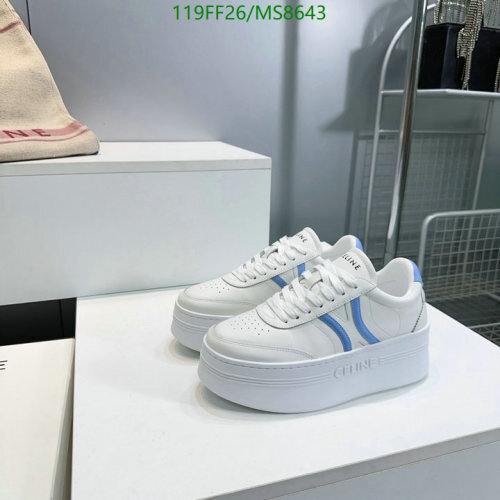Celine Women's White Leather Platform Sneakers With Blue Detailing, EU35-40