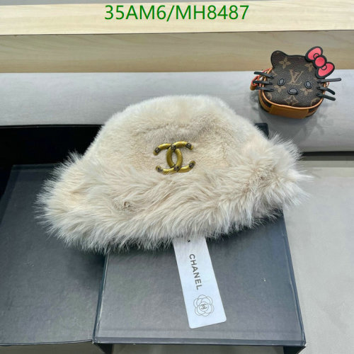 Elegant Fur Bucket Hat with CC Logo, Warm Winter Hat for Women, Beige