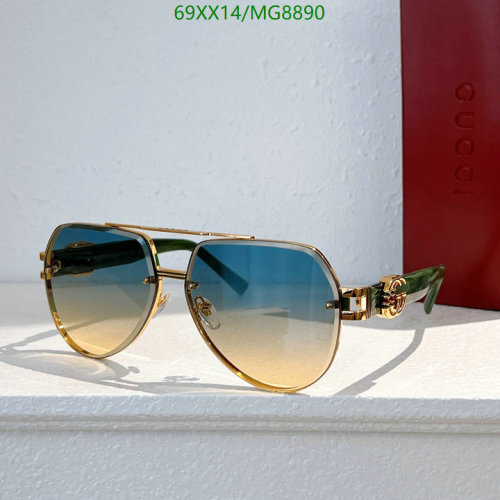 Gucci Gold-Tone Metal Aviator Sunglasses With Blue Gradient Lens MG8890