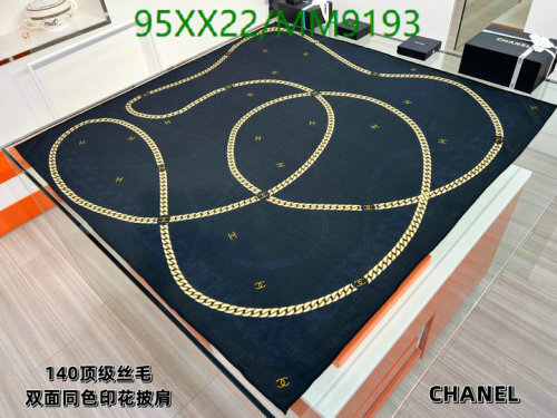 Chanel Silk & Wool Scarf - Iconic Chain Design, 140x140cm - Luxurious and Versatile