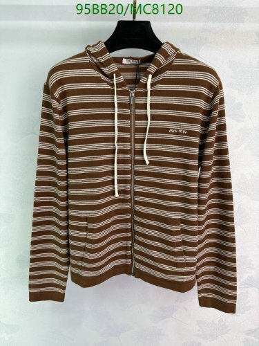 Miu Miu Striped Wool Cashmere Blend Zip-Up Hoodie, Brown & White, Women's