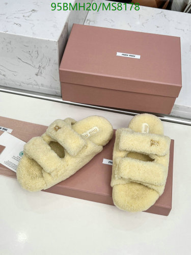 Miu Miu Women's Shearling Slide Sandals - MS8178, Wool & Sheepskin, Beige