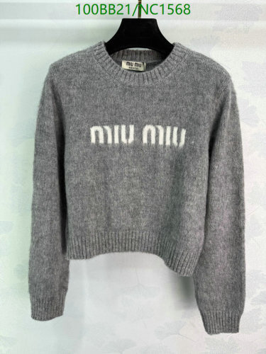 Miu Miu Wool Sweater with Logo | Cozy Knitwear for Women - Grey, S-L