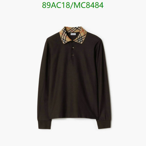 Burberry Long Sleeve Polo Shirt Brown with Signature Check Collar