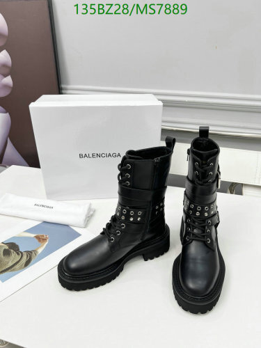 Balenciaga Women's Black Leather Ankle Boots with Buckle and Stud Detail