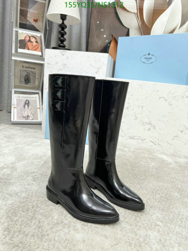 Prada Women's Black Leather Knee-High Boots, Stylish and Durable (EU 35-41)