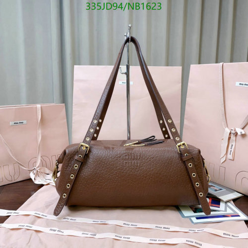 Miu Miu Brown Genuine Leather Bowling Bag, 37 x 21 x 15cm - Model 5BC190