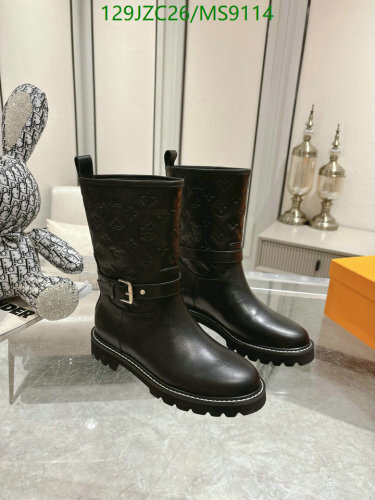 Louis Vuitton Women's Black Leather Monogram Embossed Biker Boots