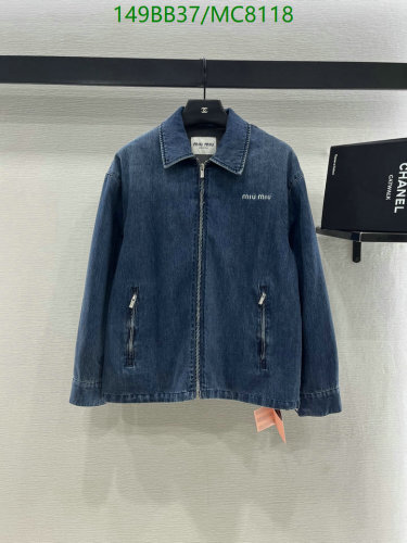 Miu Miu Denim Jacket with Embroidered Logo, Women's, Blue, Sizes S-M-L