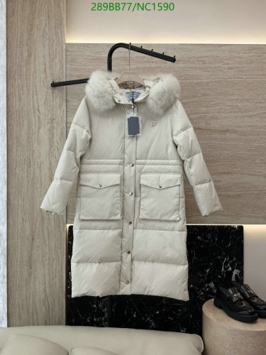 Prada Women's White Goose Down Jacket with Fur Hood, Size 38-44