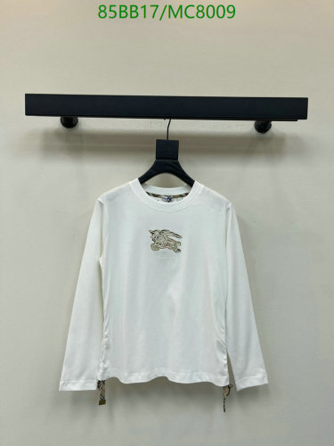 Burberry White Long Sleeve Cotton T-Shirt with Equestrian Knight Design