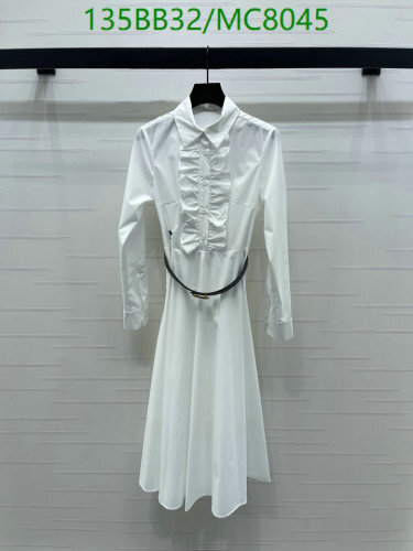 Dior White Cotton Midi Dress with Ruffle Detail and Belt - Elegant Style