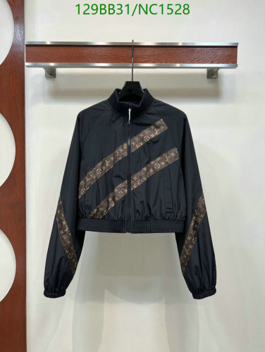 Louis Vuitton Monogram Trimmed Zip-Up Jacket, Polyester, Women's Cropped Coat