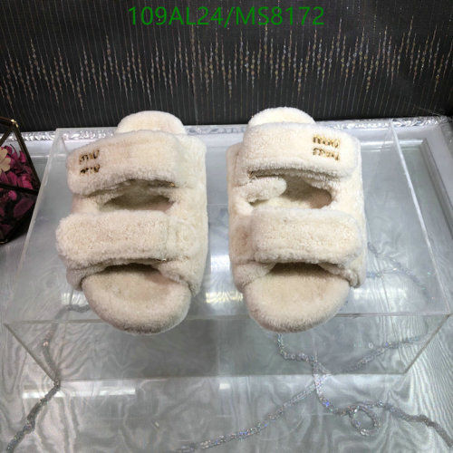 Miu Miu Women's Shearling Velcro Strap Sandals MS8172, Beige, EU35-EU41