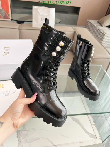 Dior-Inspired Black Cowhide Pearl Embellished Lace-Up Platform Ankle Boots