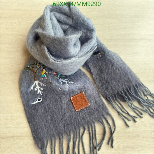 Loewe Wool Scarf with Embroidery, 185-23cm - Stylish and Warm, Gray