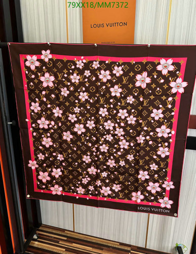 Louis Vuitton Silk Square Scarf 90x90cm Brown Pink Blossom Floral Print