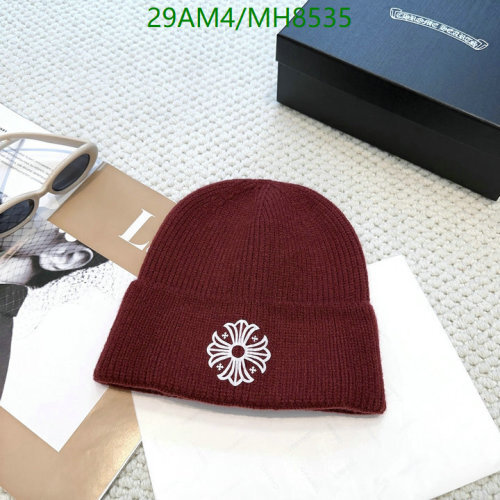 Chrome Hearts Burgundy Beanie Hat with Cross Patch, Knit Winter Cap