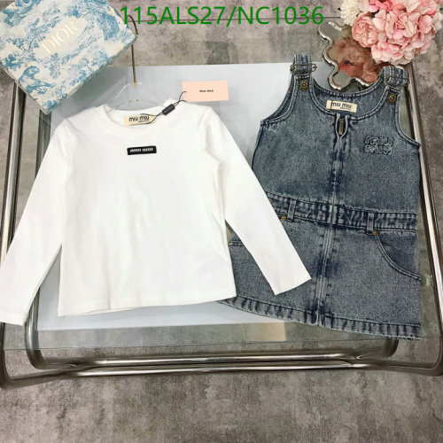 Miu Miu Kids' Clothing Set - Long Sleeve Top and Denim Jumper Dress