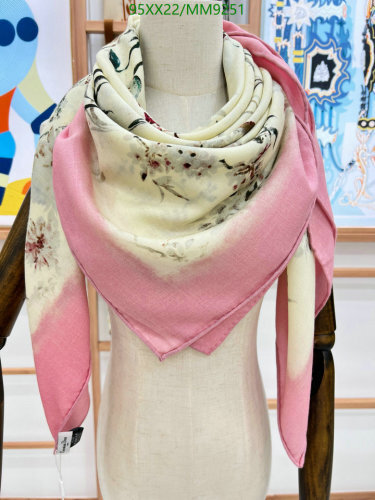 Dior Oblique Scarf Silk Wool Blend Floral Pink Beige 140 x 140 cm