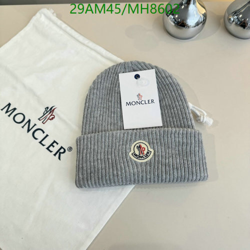 Moncler Grey Ribbed Knit Beanie Hat with Logo Patch - Warm and Stylish