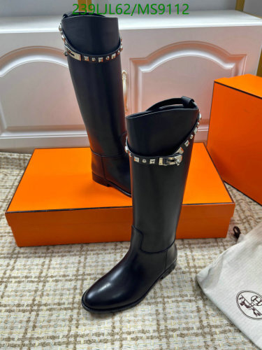 Hermès Women's Black Leather Knee-High Boots with Silver Hardware - EU35-42